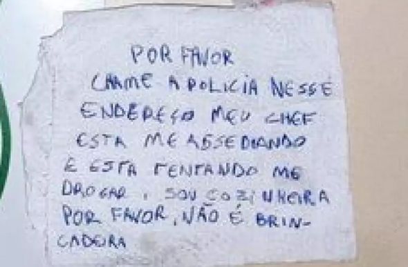 Vítima escreveu o bilhete depois de ser assediada duas vezes e de se desvencilhar de uma tentativa de estupro (foto: Guarda Municipal de Chapecó/Reprodução)