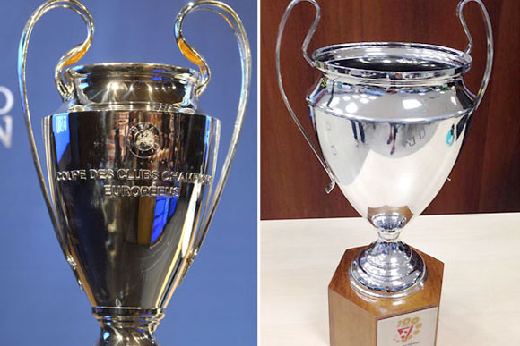 Taça do campeonato mineiro, à direita, se parece com a da Liga dos campeões / Foto: Divulgação   