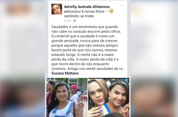 A amiga Adrielly Andrade também lamentou a perda da amiga/Foto:Reprodução Facebook