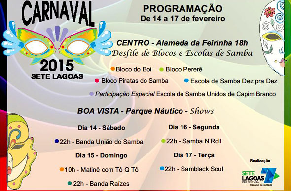 Programação de Carnaval em Sete Lagoas / Imagem: Divulgação Prefeitura 