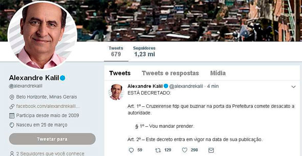 x-presidente do Galo se manifestou por meio de rede social 'contra' a comemoração dos cruzeirenses / Foto: reprodução twitter