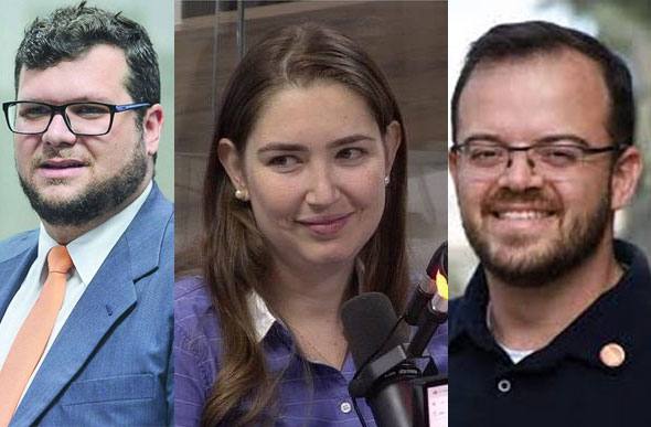 Foto: Reprodução Internet/ Os três deputados estaduais eleitos pelo Partido Novo da esquerda para a direita Guilherme da Cunha, Laura Serrano e Bartô