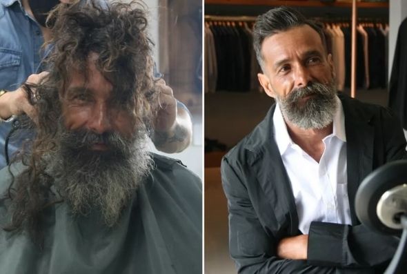 Seu João antes e depois do banho de loja e do trato no visual: 'cabeça boa' / Foto: Arquivo pessoal