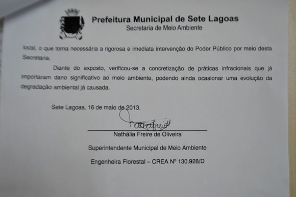 Documento serviu de base para aplicação da multa / Foto: Marcelo Paiva