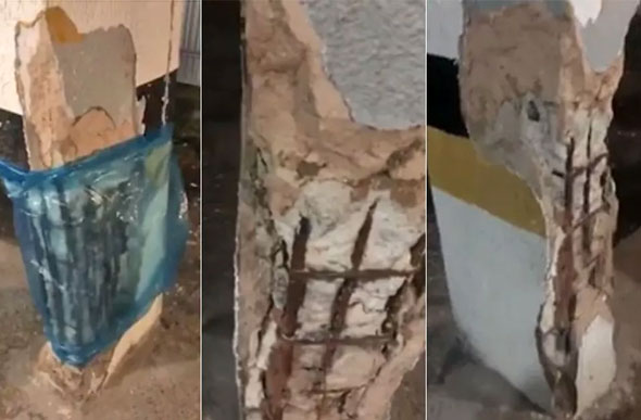Vídeo mostra as condições das colunas de sustentação do prédio que desabou em Fortaleza — Foto: Reprodução