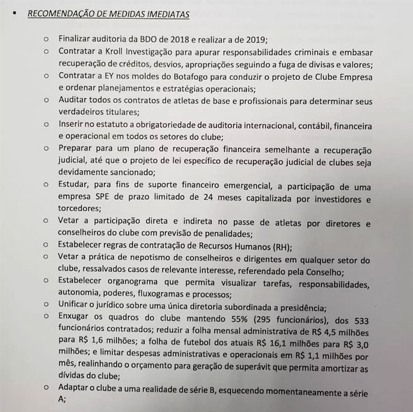 Relatório do Conselho Gestor do Cruzeiro — Foto: Reprodução