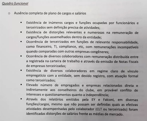 Relatório do quadro funcional do Cruzeiro — Foto: Reprodução