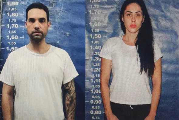 Dr. Jairinho e Monique Medeiros, em fotos feitas no ingresso do casal no sistema penitenciário — Foto: Reprodução