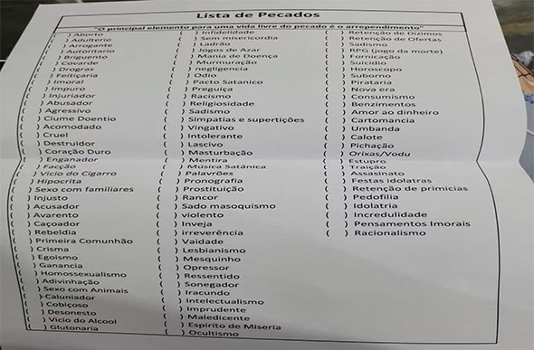 Lista de pecados' que inclui horóscopo e assassinato viraliza e causa  polêmica