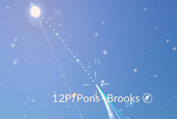  Visualização do cometa no cèu de Sete Lagoas ás 10h40 de 19/04/2024 - Imagem criada no app Sky Tonight
