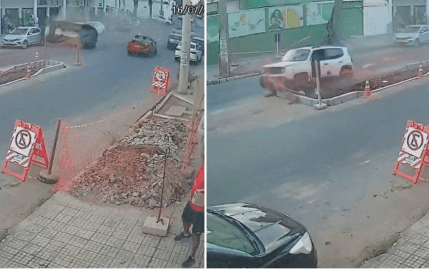 Carro em alta velocidade atinge veículos e capota em BH/Foto: Câmera Segurança