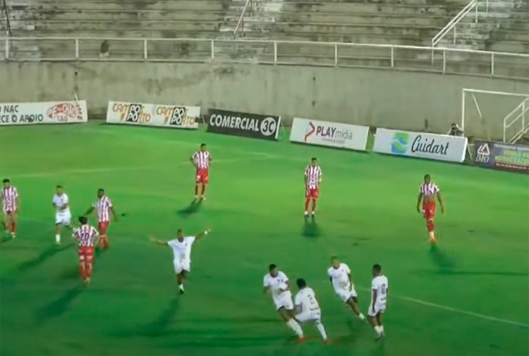 Paim comemora gol do Nacional sobre o Democrata-SL. Foto: TV FMF/Reprodução.